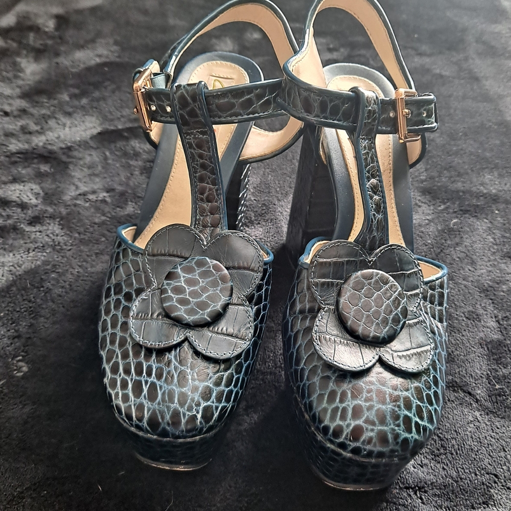 Clarks Black Croc-Patterned Platform Heels